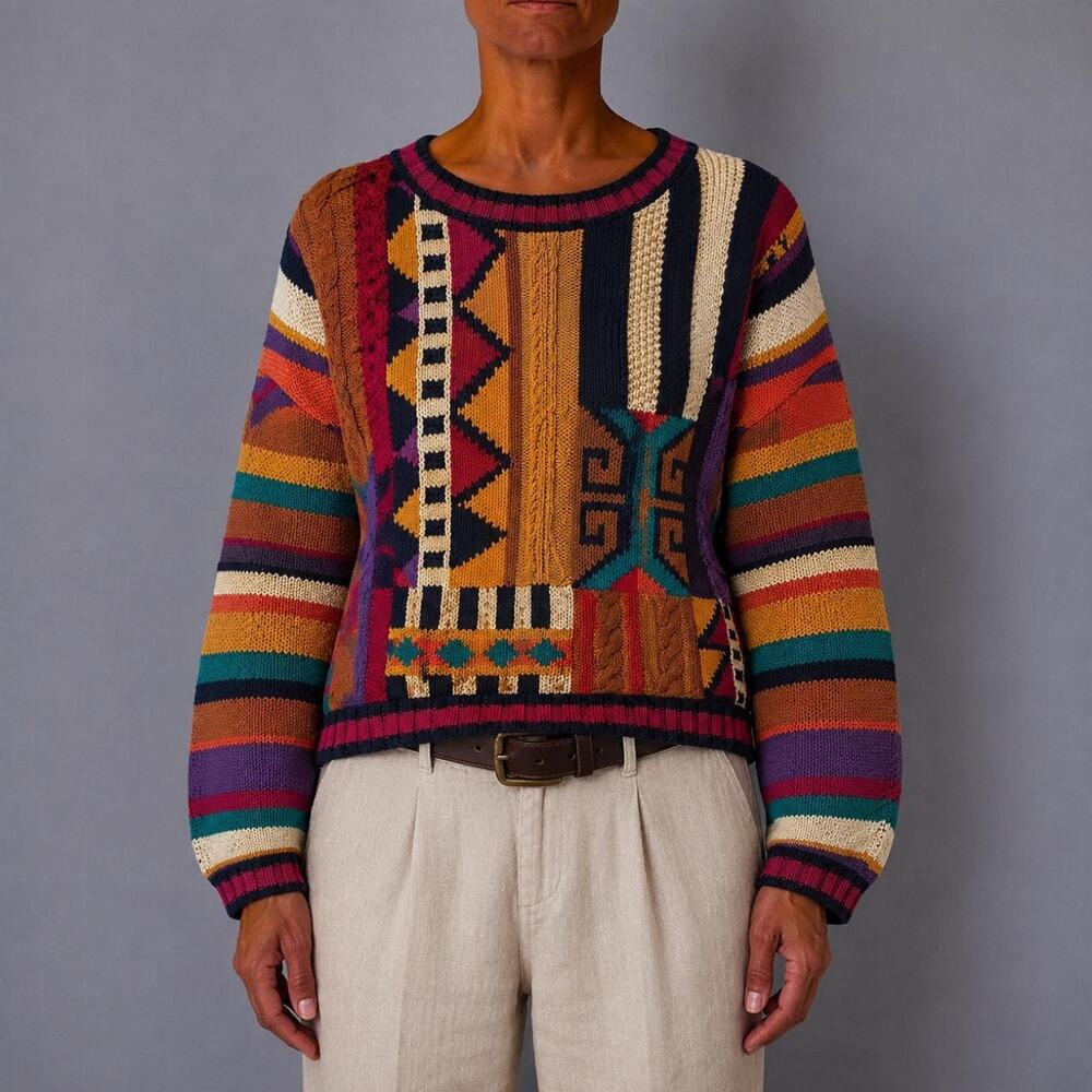 Vintage 80s Coogi Style Ramie & Cotton Retro Bulky Knit Sweater Unisex Sz Medium